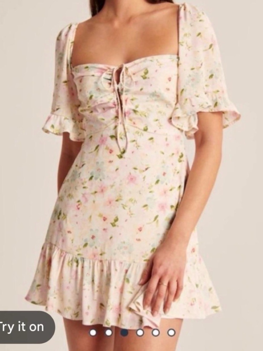 Abercrombie & Fitch Pink Floral Tie-Front Puff Sleeve Mini Dress